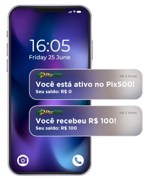 Celular com notificações avisando sobre o cashback de R$100